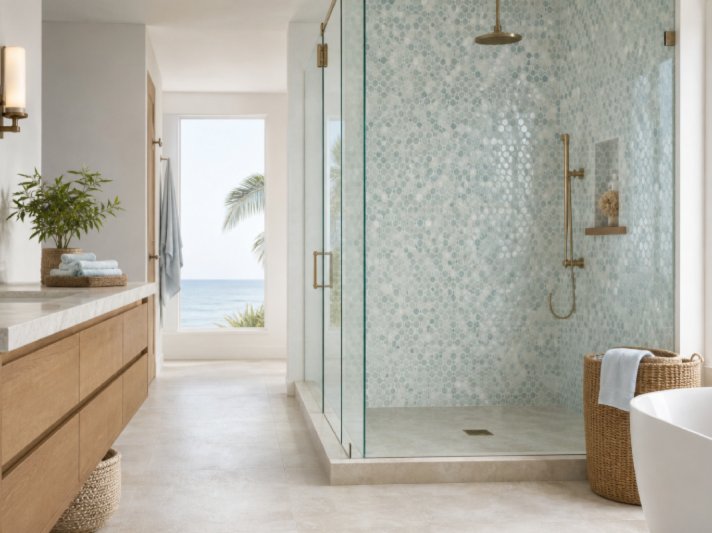 Bathroom remodel with glass tile shower enclosure